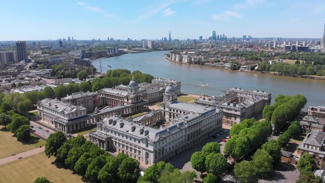 Drone Ascending Over The Old Royal Naval College. Ultra Smooth Aerial Shot.