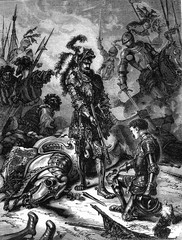Francis I in Pavia. vintage illustration.