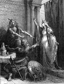 Fredegund and his assassins, vintage illustration.