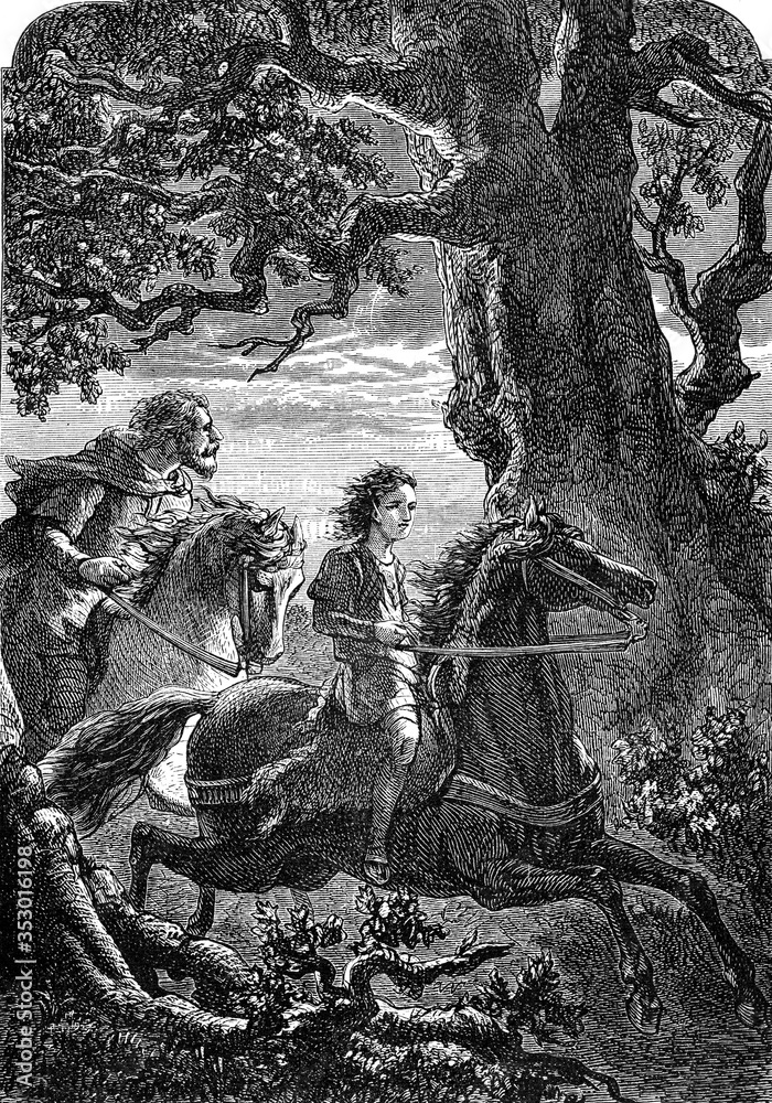 Wall mural The young king Richard flees from the court of Laon, vintage illustration.