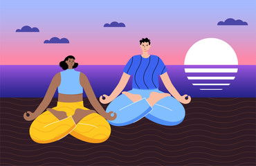 Yoga flat vector illustration. Healthy lifestyle