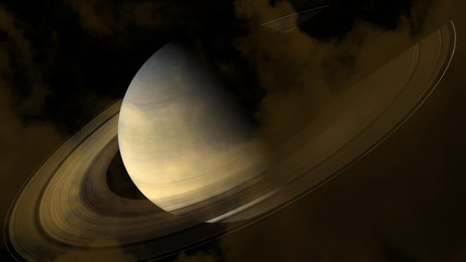 saturn planet and ring back soft cloud in night sky