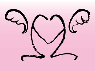 Love, feathered heart, abstract, logo, simple line design, vector