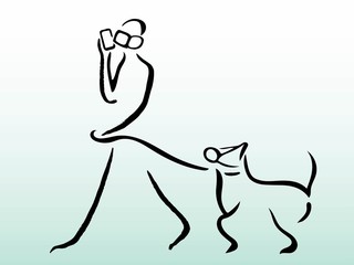 COVID-19 People who wear masks and take a walk to prevent the spread of coronavirus. A conversation over a wall. Simple line illustration, hand drawn, Vector.