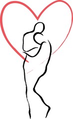 Two people hugging each other, a happy state wrapped in deep love, hand-drawn line drawing, original design, vector