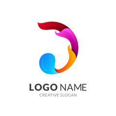 Letter D Logo Combination with Water Drop and Fire Shape