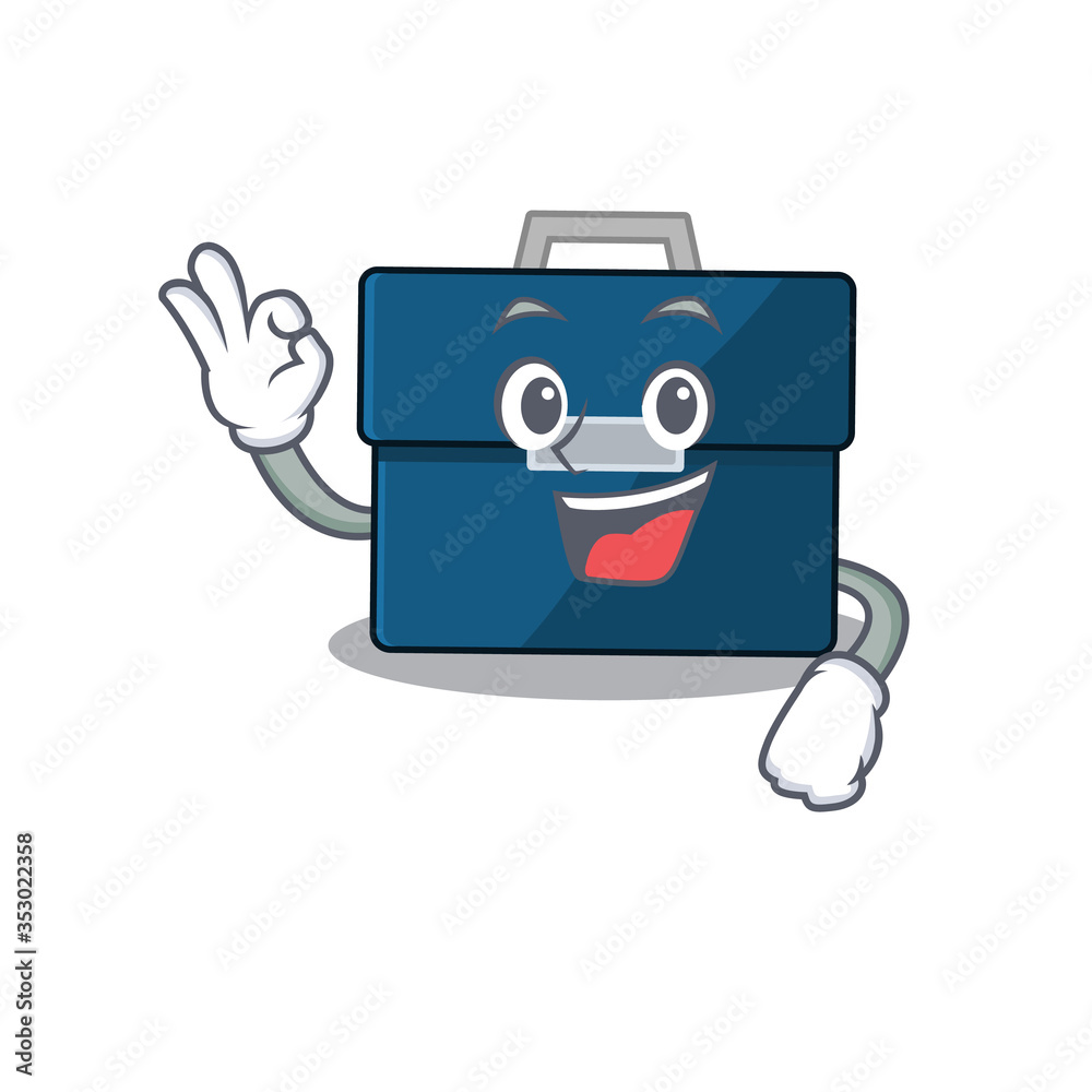 Sticker Business suitcase mascot design style showing Okay gesture finger