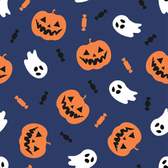 Halloween Seamless Pattern with Pumpkins