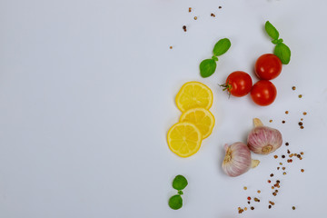 Organic spices with lemon and tomato.