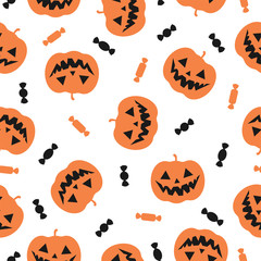 Halloween Seamless Pattern with Pumpkins