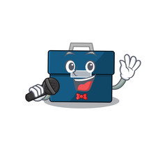 cartoon character of business suitcase sing a song with a microphone
