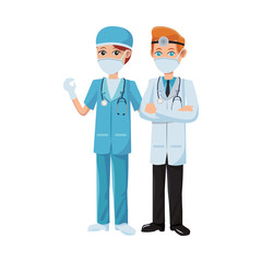 couple doctors using medical masks