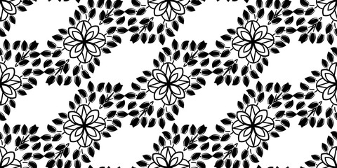 Decorative floral monohrome seamless pattern in ornamental damask modern style. Vector elegant tile surface design. Black ornate on color background