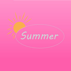 Summer inscription and the sun on a pink background. Tropics