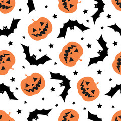 Halloween Seamless Pattern with Pumpkin and Bats