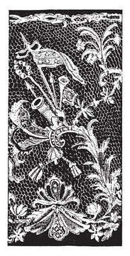 Argentan lace, vintage illustration.
