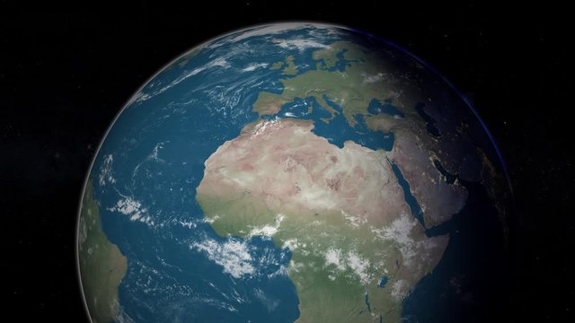Planet earth from space. Day to night Realistic world globe spinning slowly , Camera over Indian , Middle east and Africa