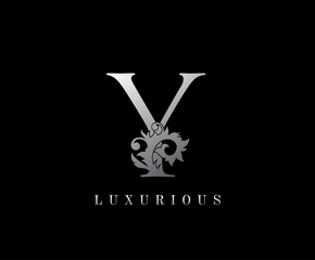 Y Letter Floral logo. Vintage silver majestic letter stamp for book design, weeding card, label, business card, Restaurant, Boutique, Hotel.