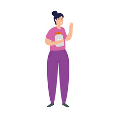 young woman with bottle plastic on white background vector illustration design