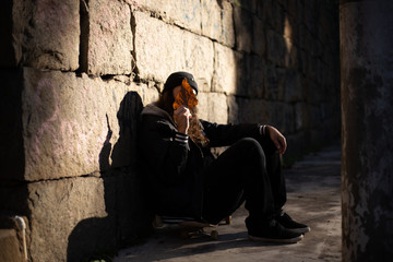 Skater and autumn leaf 
