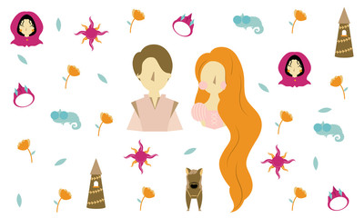 Fairytale flat style cute pattern vector