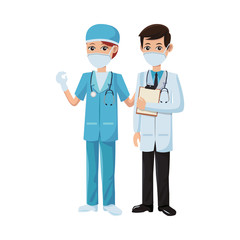 Fototapeta premium couple doctors using medical masks