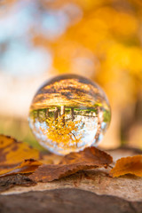 Colourful Autumn Outdoor Nature Landscape Scene with Lens Ball