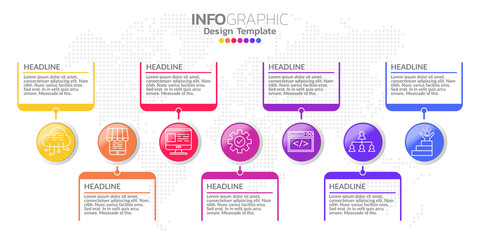 Infographic template design with 7 color options.