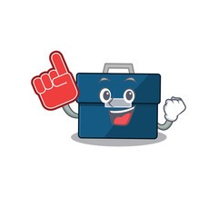 Business suitcase in cartoon drawing character design with Foam finger