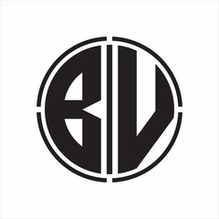 BV Logo initial with circle line cut design template on white background