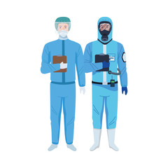 workers wearing biosafety suits characters