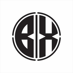 BX Logo initial with circle line cut design template on white background