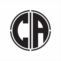 CA Logo initial with circle line cut design template on white background