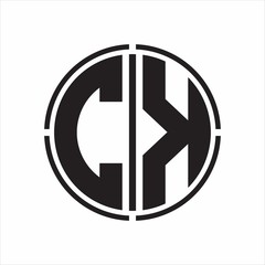 CK Logo initial with circle line cut design template on white background