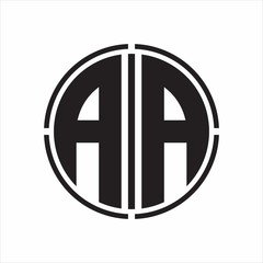 AA Logo initial with circle line cut design template on white background
