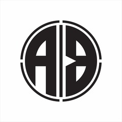 AB Logo initial with circle line cut design template on white background