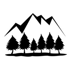mountain icon on white background. flat style. mountain with pine trees symbol. rocks and peaks sign.