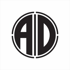 AD Logo initial with circle line cut design template on white background
