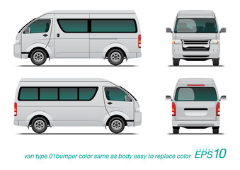 VECTOR EPS 10 - template van side view, rear and back, isolated on white background. easy to edit color in layer name "body color".