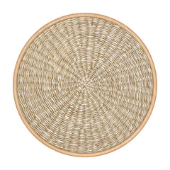 Straw woven round hand made background isolated on white with clipping path included.