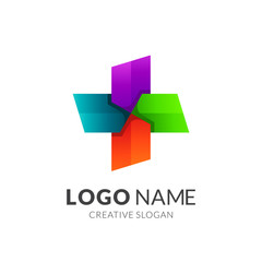 Cross Medic Colorful Logo Design or Propeller Multicolored Logo Vector