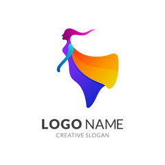 Flying Cloaked Woman Logo Design, Female Witch Logo Vector