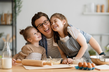 family are preparing bakery together