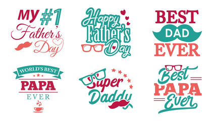 Happy fathers day badges set. Vector typography Concept for tshirt print, postcard, flyer template, decor element, Vector illustration.
