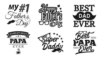 Happy fathers day badges set. Vector typography Concept for tshirt print, postcard, flyer template, decor element, Vector illustration.