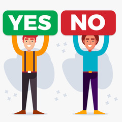 man holding voting yes no signboard vector illustration