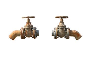 The water control pipe is a water pipe from an old rusted water closet. With dry conditions without using water. White background