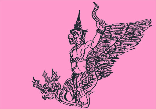 Karuda fighting and grab Naga with big wings.