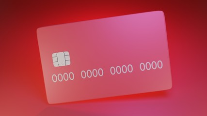 3d rendering glossy red credit card on red background.