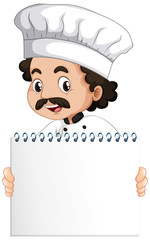 Blank sign template with happy chef on white background